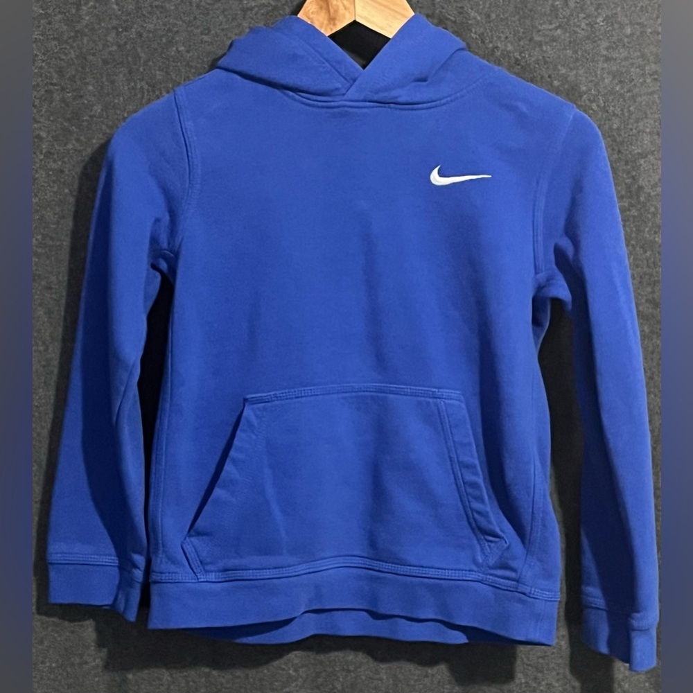 Nike Blue Kids Pullover Hoodie with White Swoosh